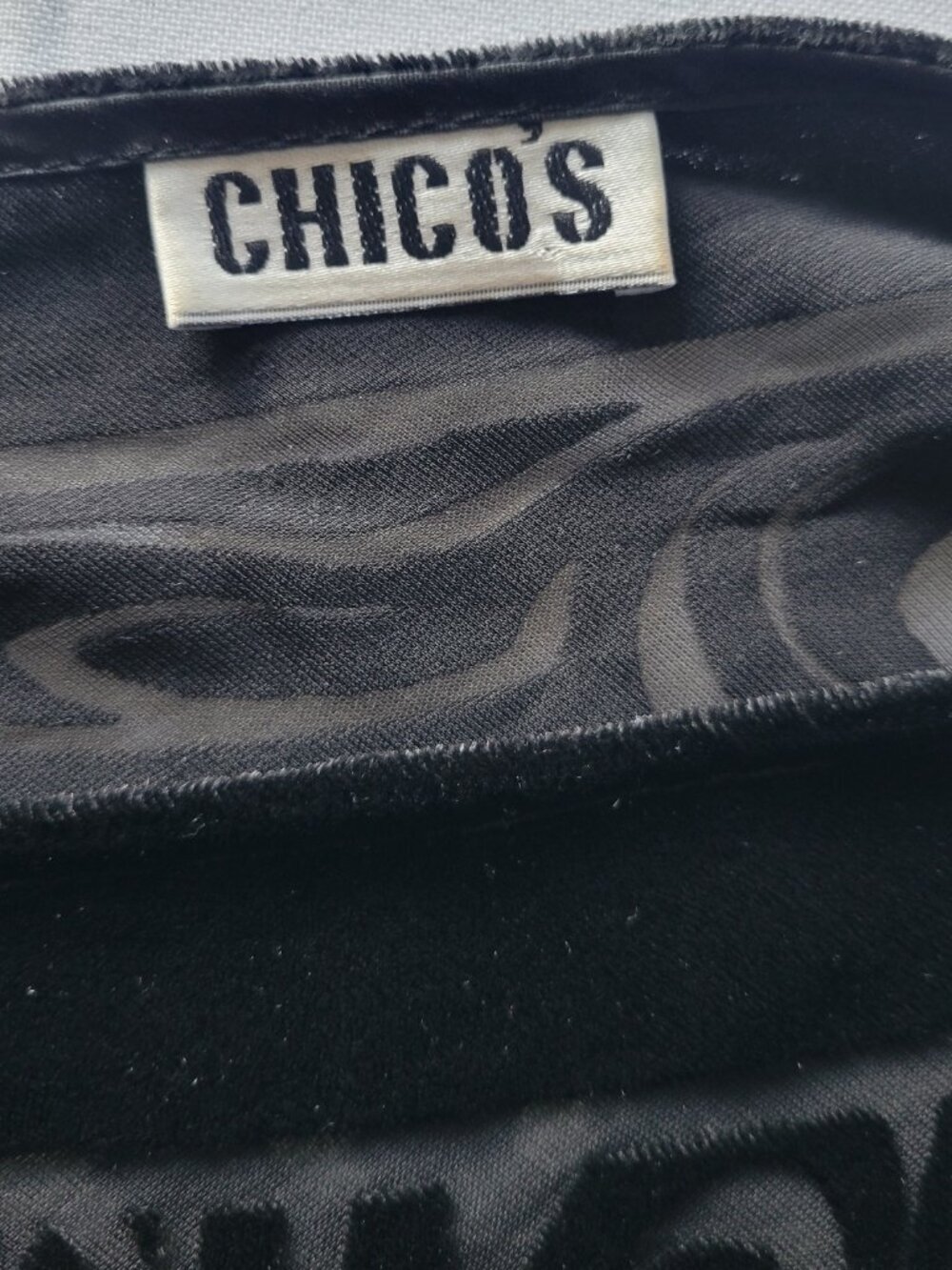 Chico’s Black Burnout Velvet Poncho with Faux Fur Fringe Accents - Picture 2 of 10